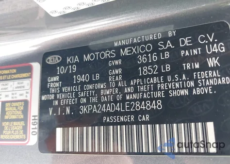 2020 Kia Rio S из США, поврежденный, VIN 3KPA24AD4LE284848